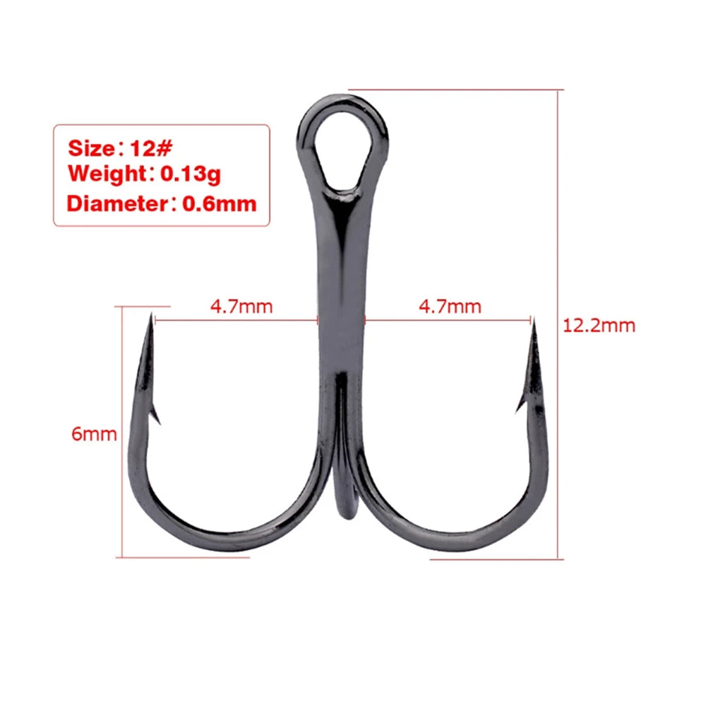 10Pcs/lot 2# 4# 6# 8# 10# Black Fishing Hook High Carbon Steel Treble Overturned Hooks Fishing Tackle Round Bend Treble For Bass