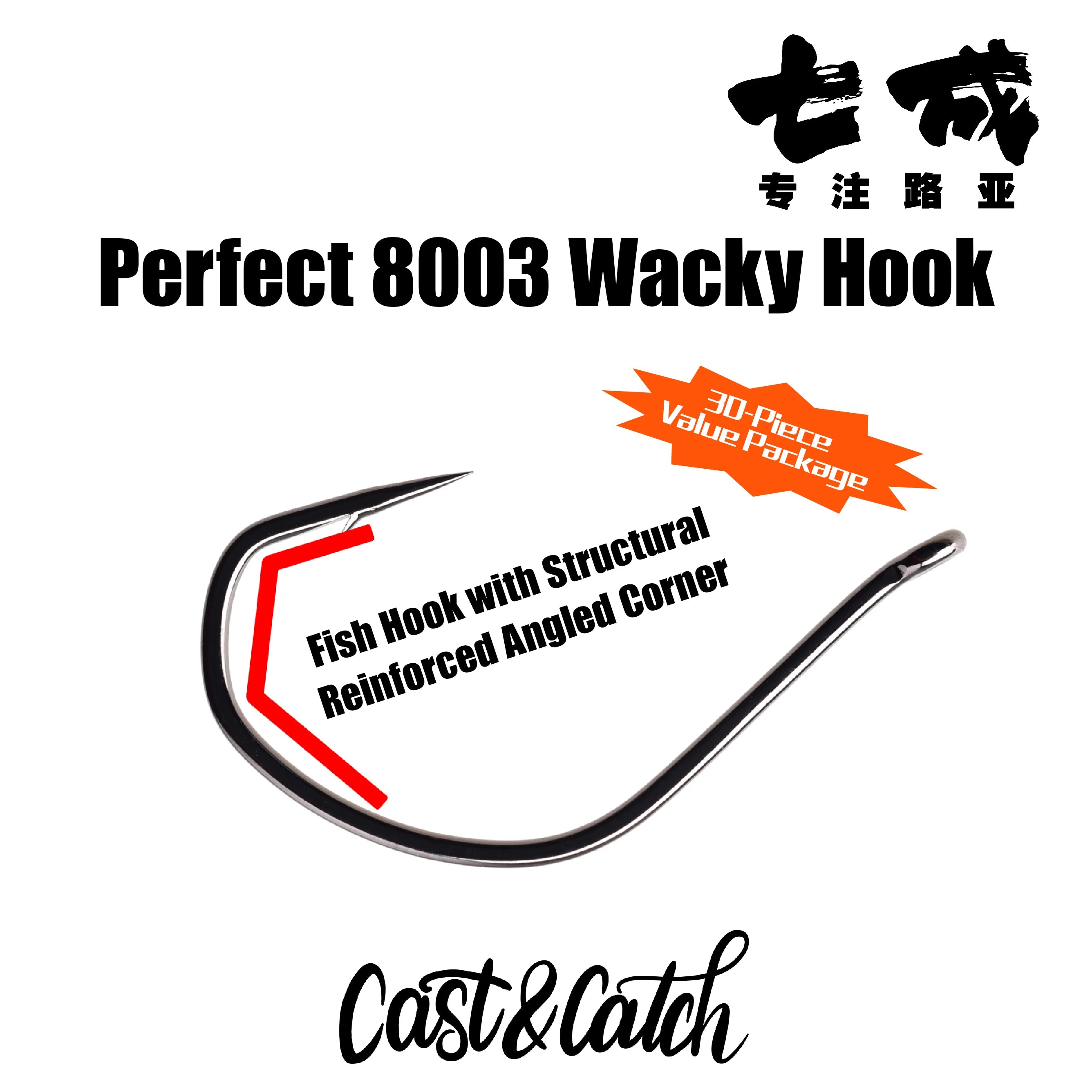 Cast&Catch Perfect 8003 Wacky Hook 30pcs Barb Multiple Sizes Soft Bait Bass Finesse Fishing Gear