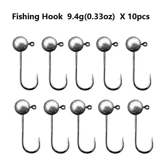 10pcs/lot 0.8g 1.7g 3.5g 4.7g 7g 9.4g Jig Head Fishing Hook Round Ball Jig Head Fishhook Soft Worm Fishing Accessories
