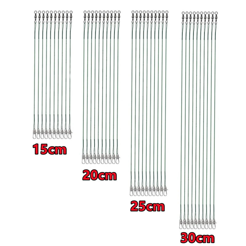 New 100-10PCS Anti Bite Steel Fishing Line 15-30cm Steel Wire Leader With Swivel Fishing Accessory Lead Core Leash Fishing Wire