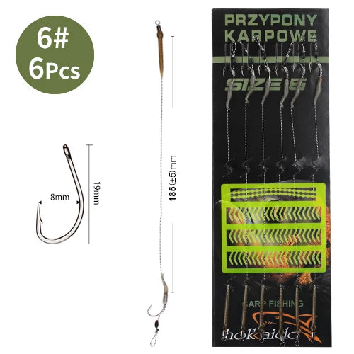 FTK 6Pcs Carp Fishing Hooks Pre tied carp hook hair rig for carp With line Ready Made Boilies Bait Hair Rigs Carp fishing tackle