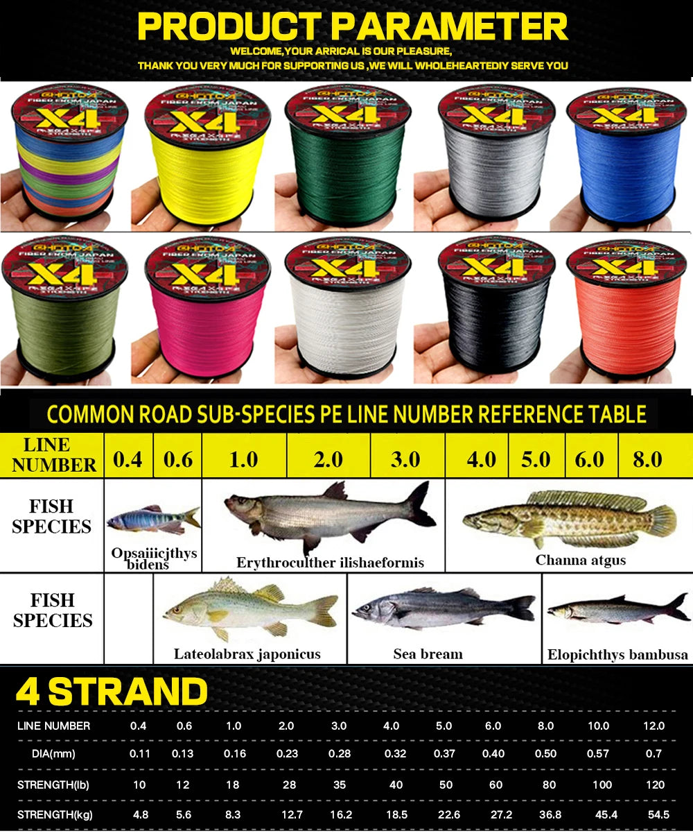 GHOTDA Braided Fishing Line 4 Strands 300M Spinning PE Multifilamento Japa Carp Fly Sea Saltwater Weave Extreme Strong X4 Pesca