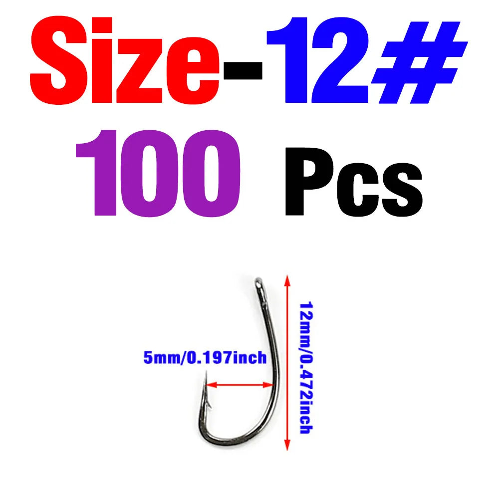 100Pcs/Pack 12# 14# 16# 18# Black Nickel Trout Single Hook With Barb High Carbon Steel Fishing Flies Spoon Hooks
