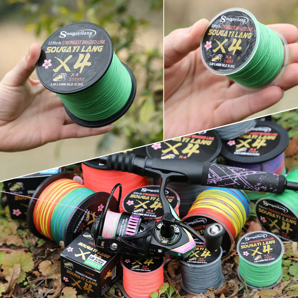 Sougayilang Braided Line 4X 100/300m 5 Color All for Fishing Line MaxDrag 66LB Multifilament PE Line for Saltwater Sea Fishing