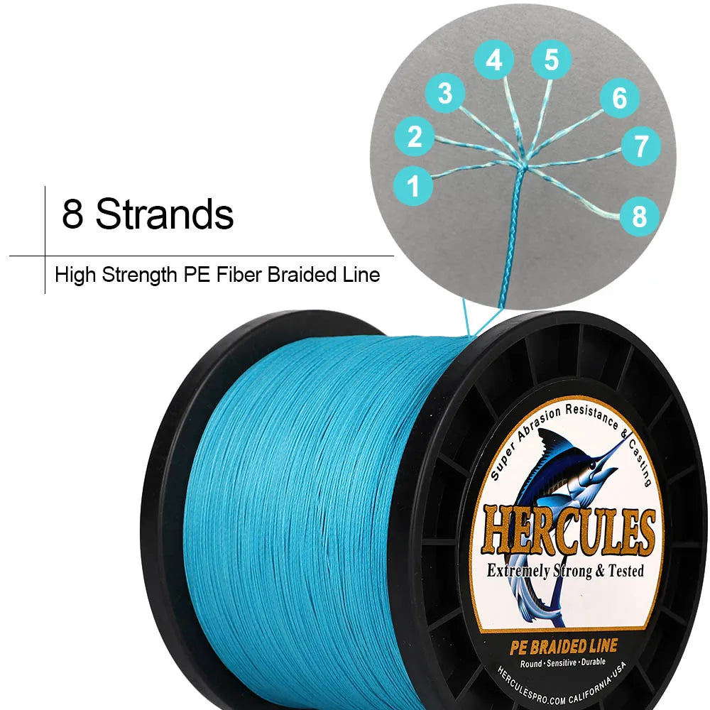 Hercules 8 Strand Braided 10-150LB Fishing Line 300m 500m 1000m Multifilament Wire  PE Fishing Line Freshwater Super Strong