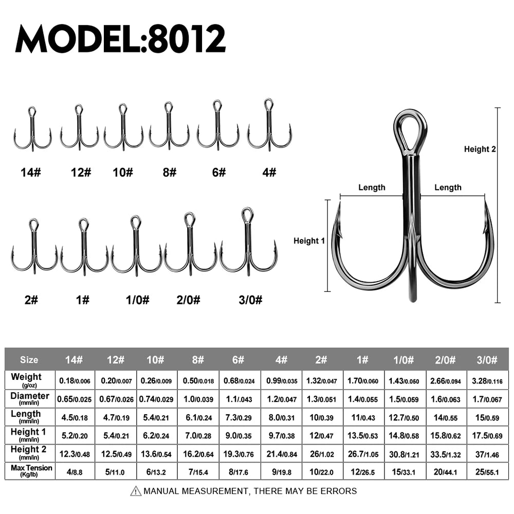 PROBEROS 20pcs Streng thened Sharp Fishing Treble Hooks High Carbon Steel Strength & Corrosion Resistance For Bait  Saltwater