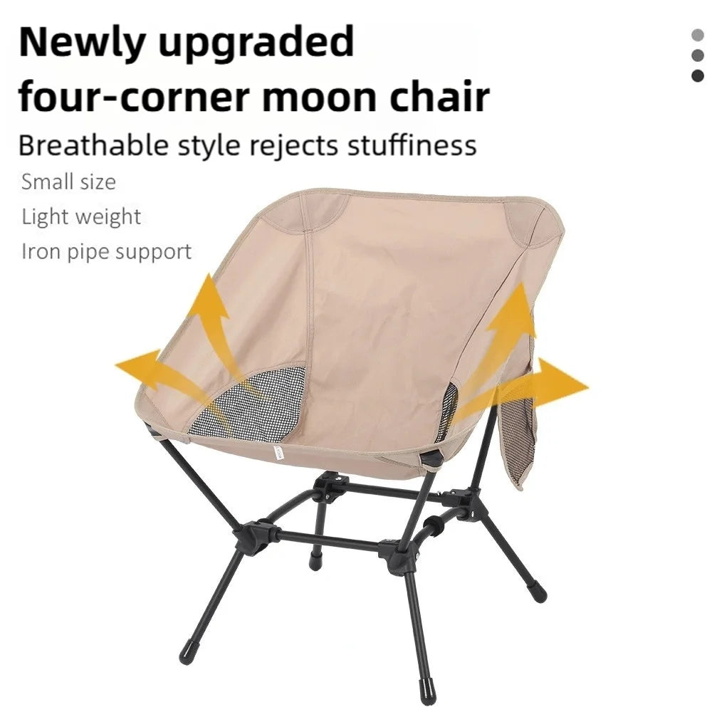 TINSOL Foldable Four-Corner Square Camping Chair, Portable Beach Fishing Stool, Travel Backpack Fishing Chair, Garden Sun Chair