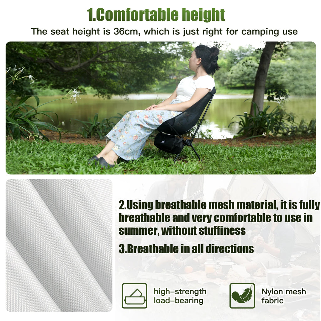 Moon Chair Breathable Outdoor Chair Camping Fishing Chair Mesh Material 7075 Aluminum Alloy Breathable Surface Anti Sinking