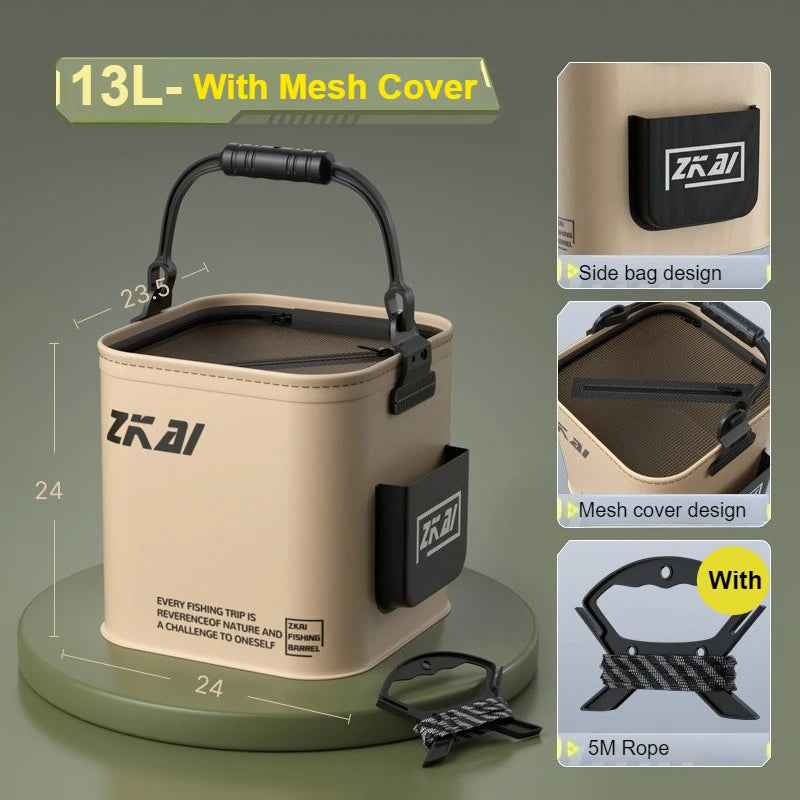 Outdoor Fishing Bucket Foldable Portable Fishing Water Pail with 5M Rope for Wild Fishing Hiking Traveling Camping Bucket 8L/13L