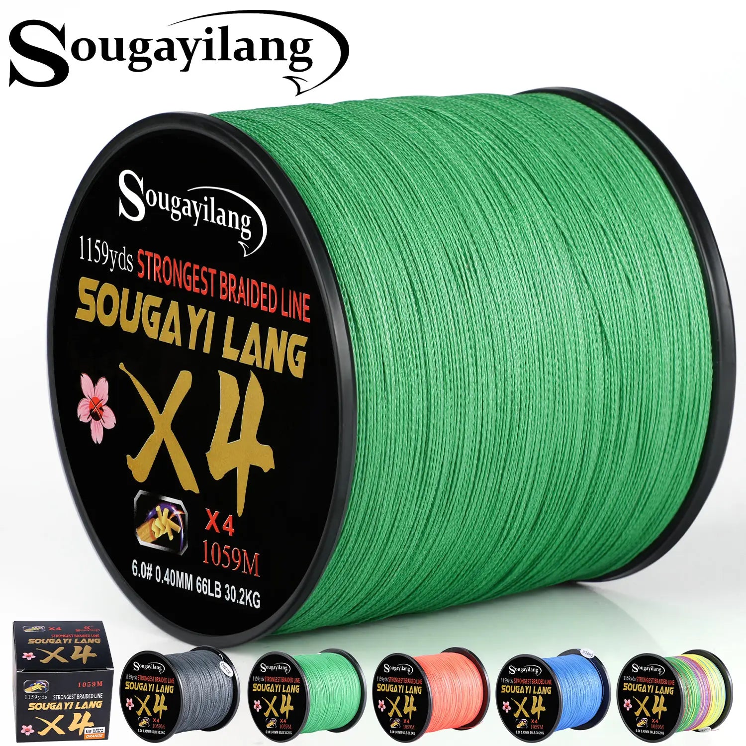 Sougayilang Braided Line 4X 100/300m 5 Color All for Fishing Line MaxDrag 66LB Multifilament PE Line for Saltwater Sea Fishing