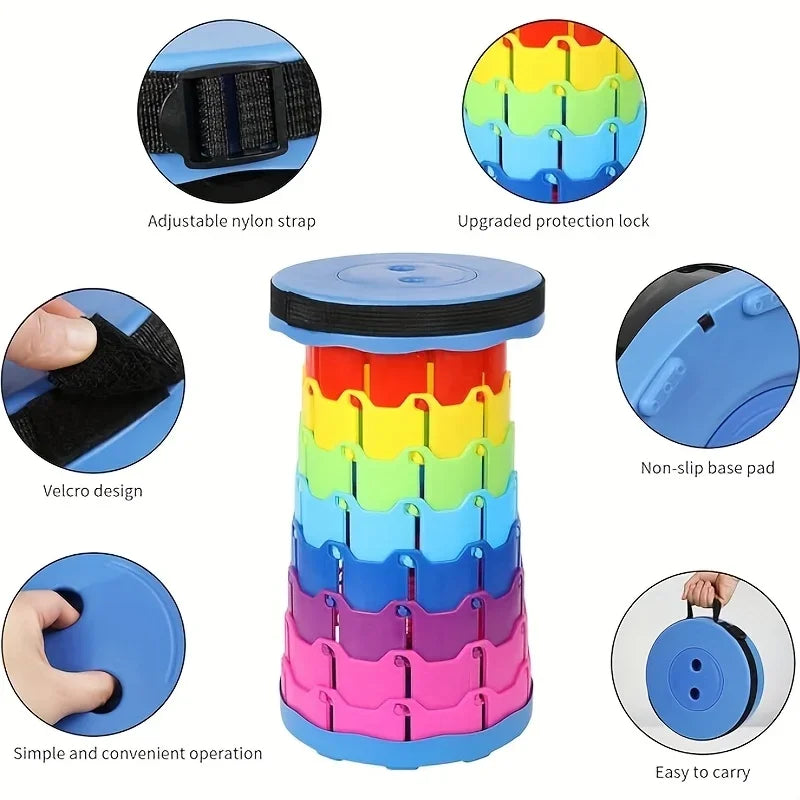 NEW2025 Rainbow Folding Stool - Adjustable Height PP Material Portable Chair for Camping, Fishing & OutdoorActivitiesAnd Camping