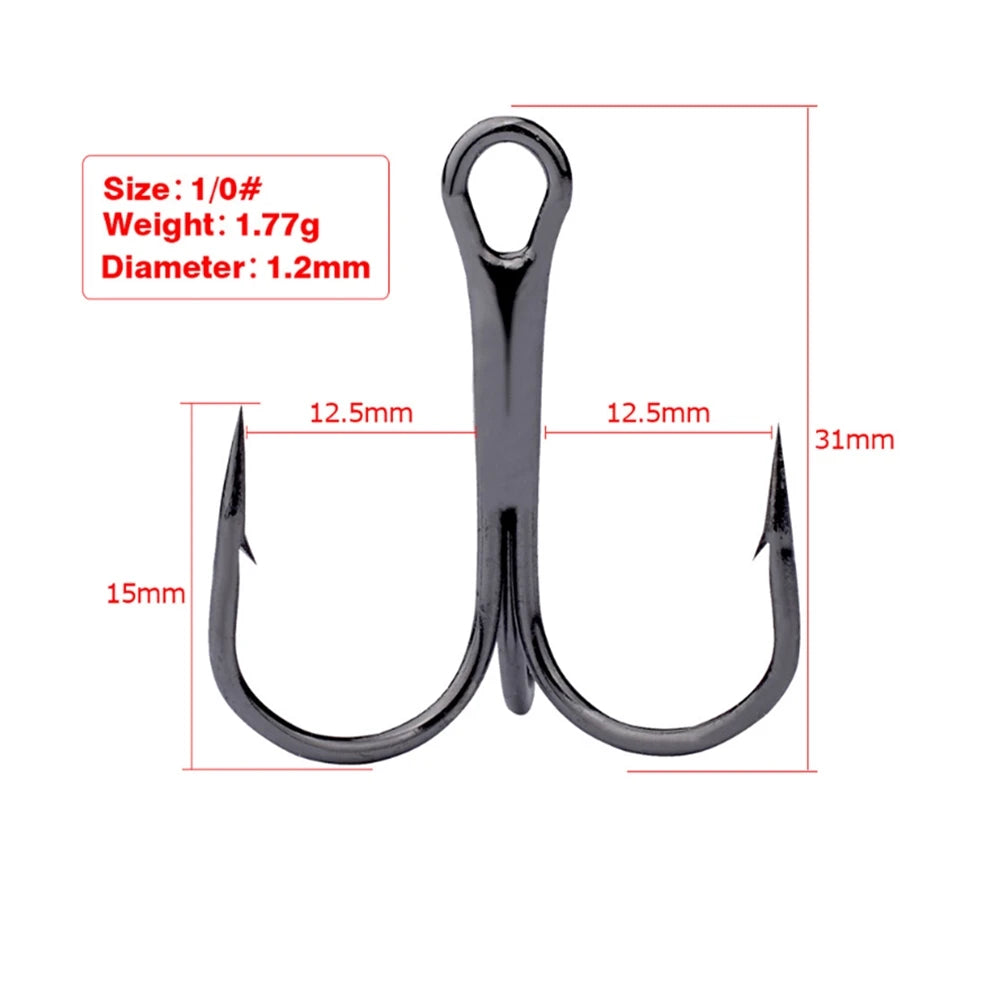 10Pcs/lot 2# 4# 6# 8# 10# Black Fishing Hook High Carbon Steel Treble Overturned Hooks Fishing Tackle Round Bend Treble For Bass