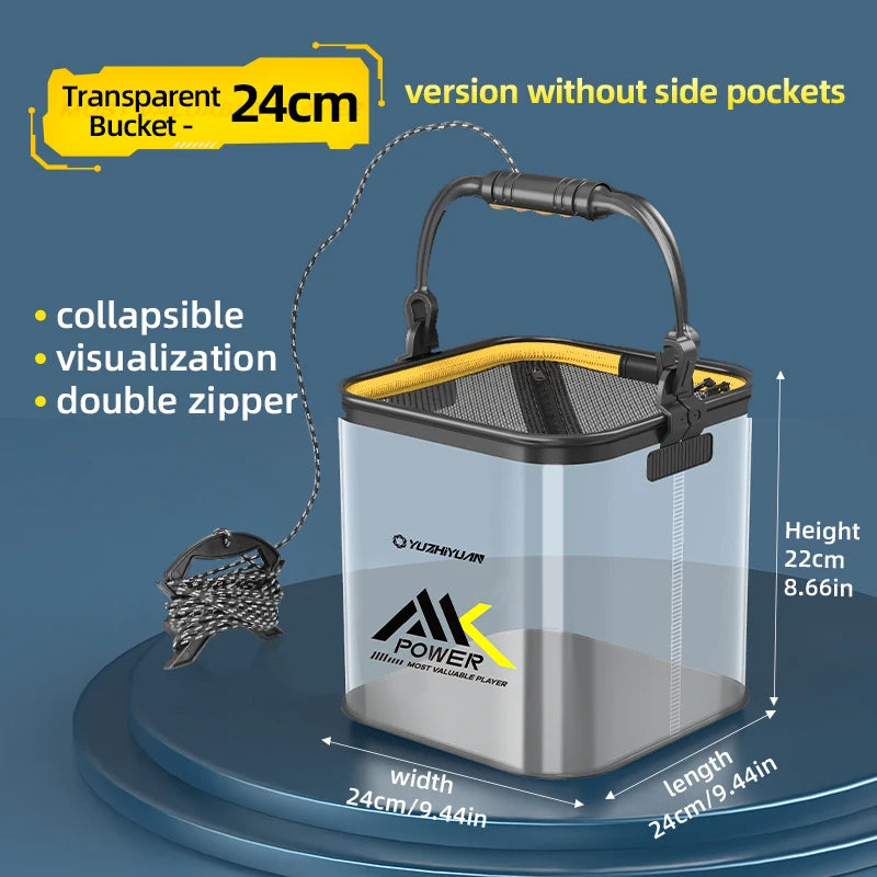 YUZHIYUAN Transparent Fishing Bucket Foldable Multifunctional Live Fish Container Fish Protection Multicompartment Aquatic Tool