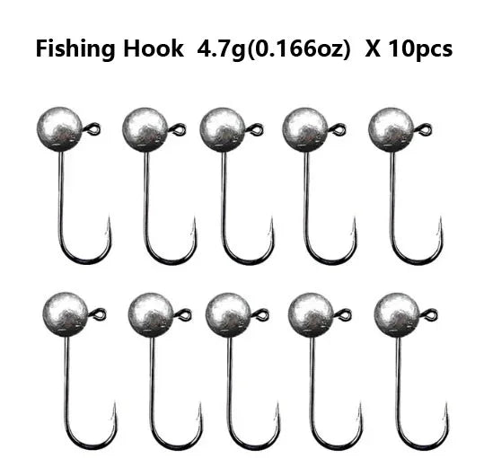 10pcs/lot 0.8g 1.7g 3.5g 4.7g 7g 9.4g Jig Head Fishing Hook Round Ball Jig Head Fishhook Soft Worm Fishing Accessories