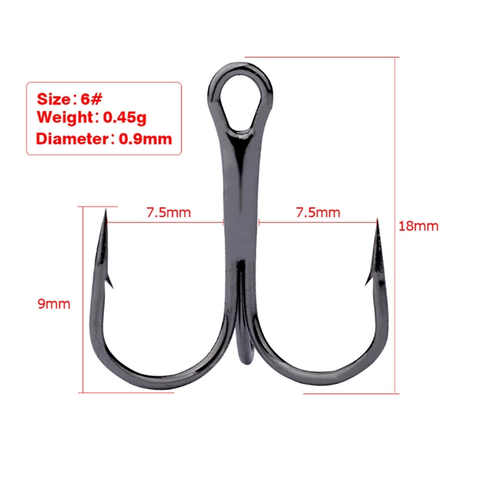 10Pcs/lot 2# 4# 6# 8# 10# Black Fishing Hook High Carbon Steel Treble Overturned Hooks Fishing Tackle Round Bend Treble For Bass