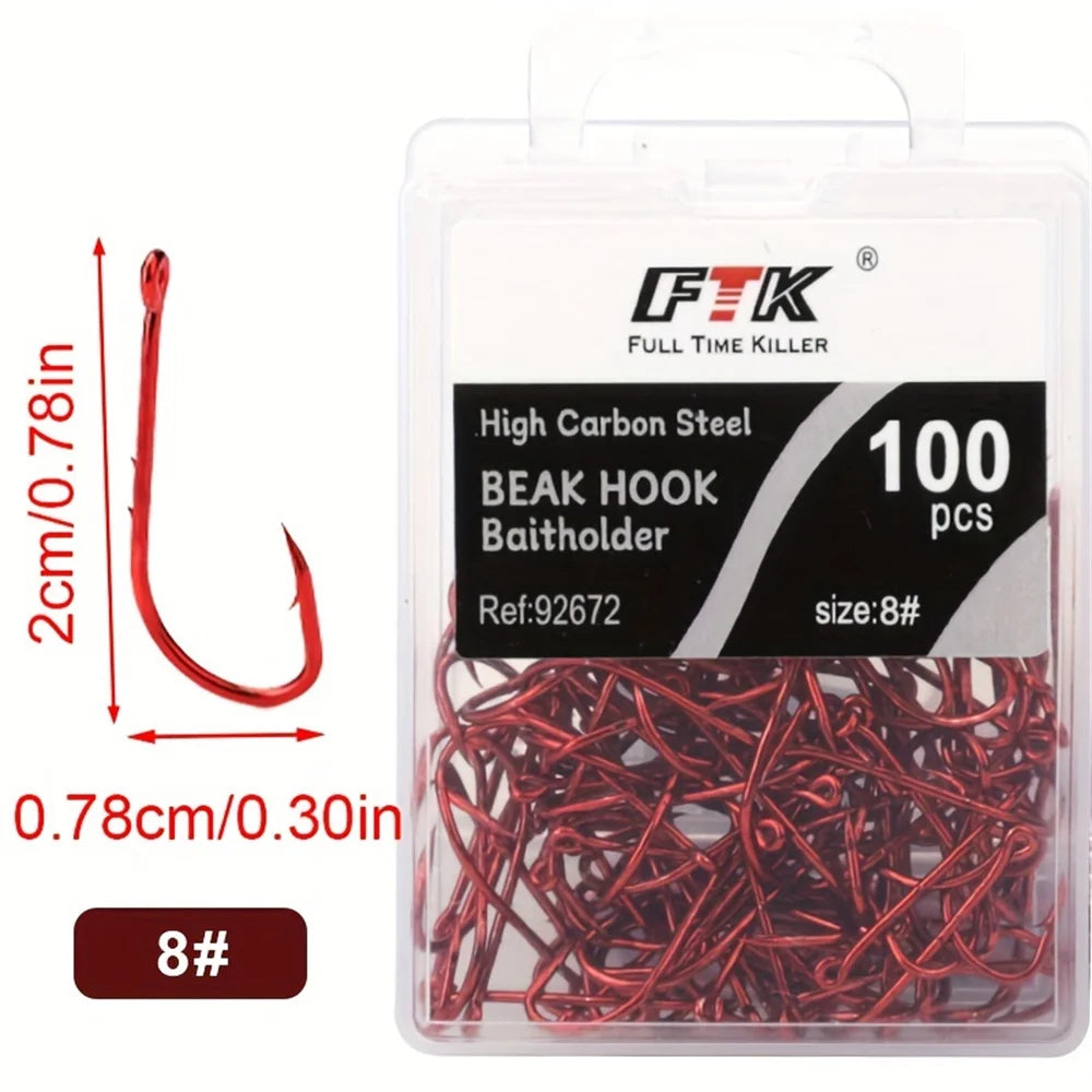 FTK Red Fishing Hooks Sea Barbed Fishing Lures Shank Beak Live BaitHolder Carp Fishing Jig Worm Hooks Accessories Tackle