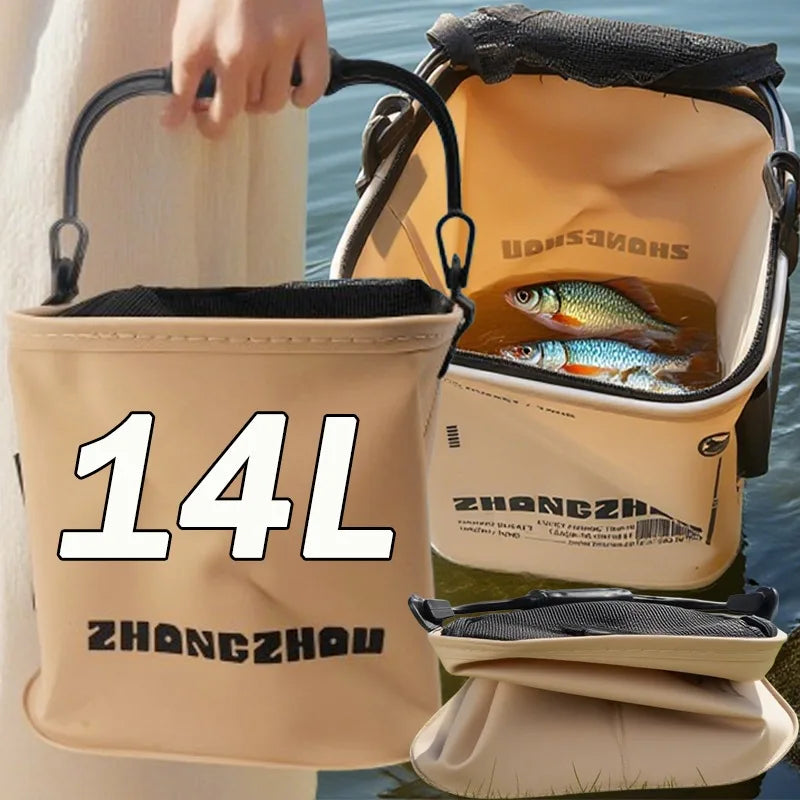 Foldable and Portable Net Live Fish Buckets EVA with Rope Water Bucket Outdoor Fishing Bucket for Wild Fishing Household Buckets
