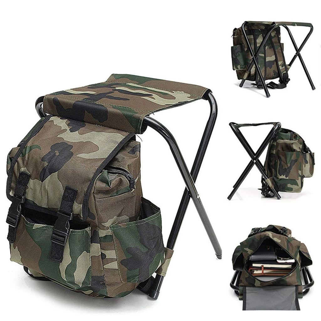 Outdoor Portable Camouflage Folding Chair Stool 100kg Max Load Oxford Cloth Stool Backpack For Camping Fishing