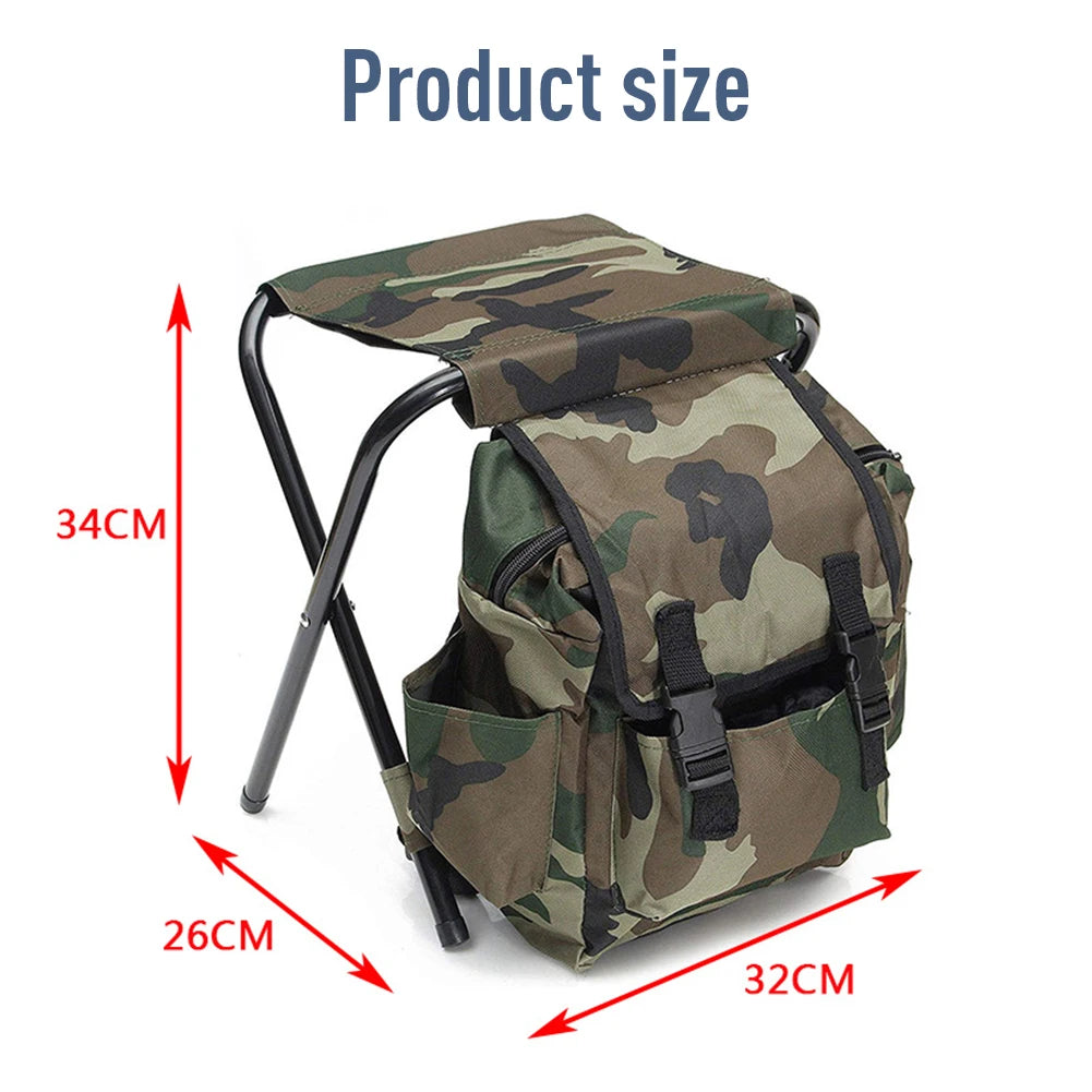 Outdoor Portable Camouflage Folding Chair Stool 100kg Max Load Oxford Cloth Stool Backpack For Camping Fishing
