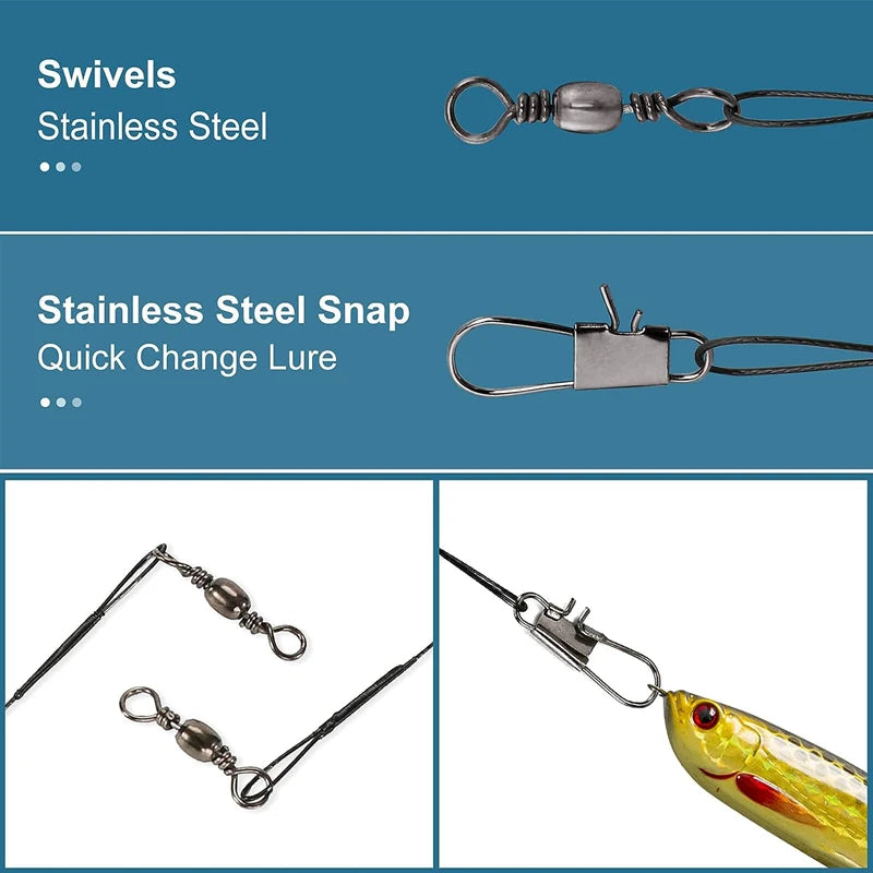 New 100-10PCS Anti Bite Steel Fishing Line 15-30cm Steel Wire Leader With Swivel Fishing Accessory Lead Core Leash Fishing Wire