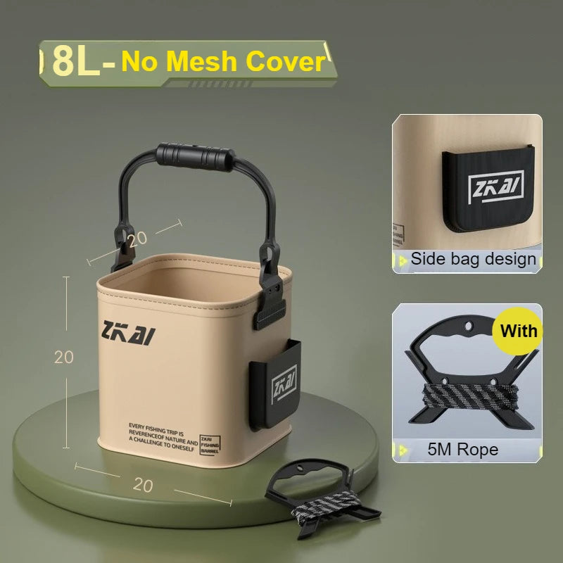 Outdoor Fishing Bucket Foldable Portable Fishing Water Pail with 5M Rope for Wild Fishing Hiking Traveling Camping Bucket 8L/13L