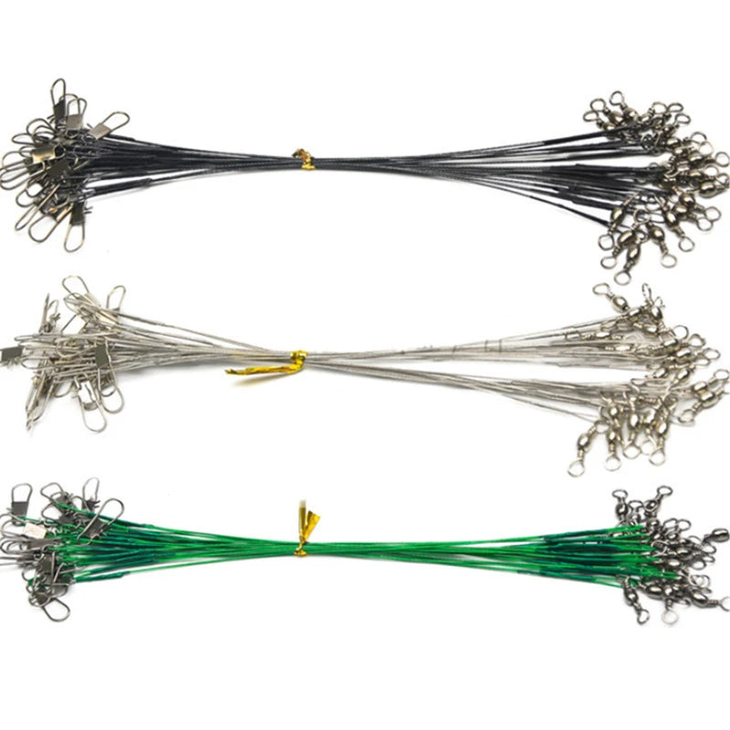 New 100-10PCS Anti Bite Steel Fishing Line 15-30cm Steel Wire Leader With Swivel Fishing Accessory Lead Core Leash Fishing Wire