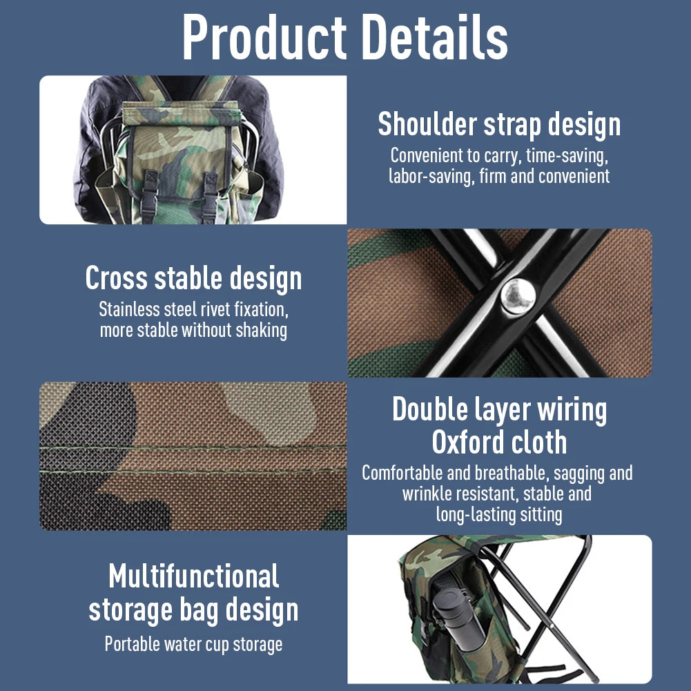 Outdoor Portable Camouflage Folding Chair Stool 100kg Max Load Oxford Cloth Stool Backpack For Camping Fishing