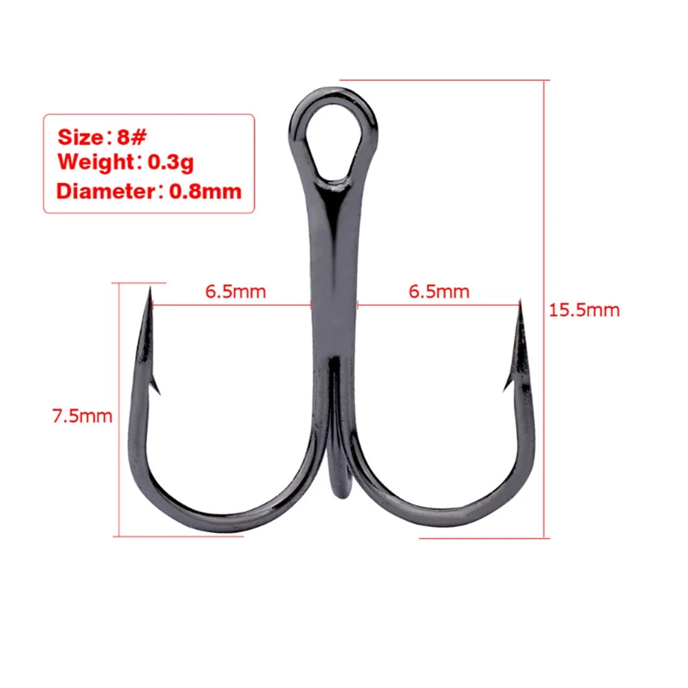 10Pcs/lot 2# 4# 6# 8# 10# Black Fishing Hook High Carbon Steel Treble Overturned Hooks Fishing Tackle Round Bend Treble For Bass