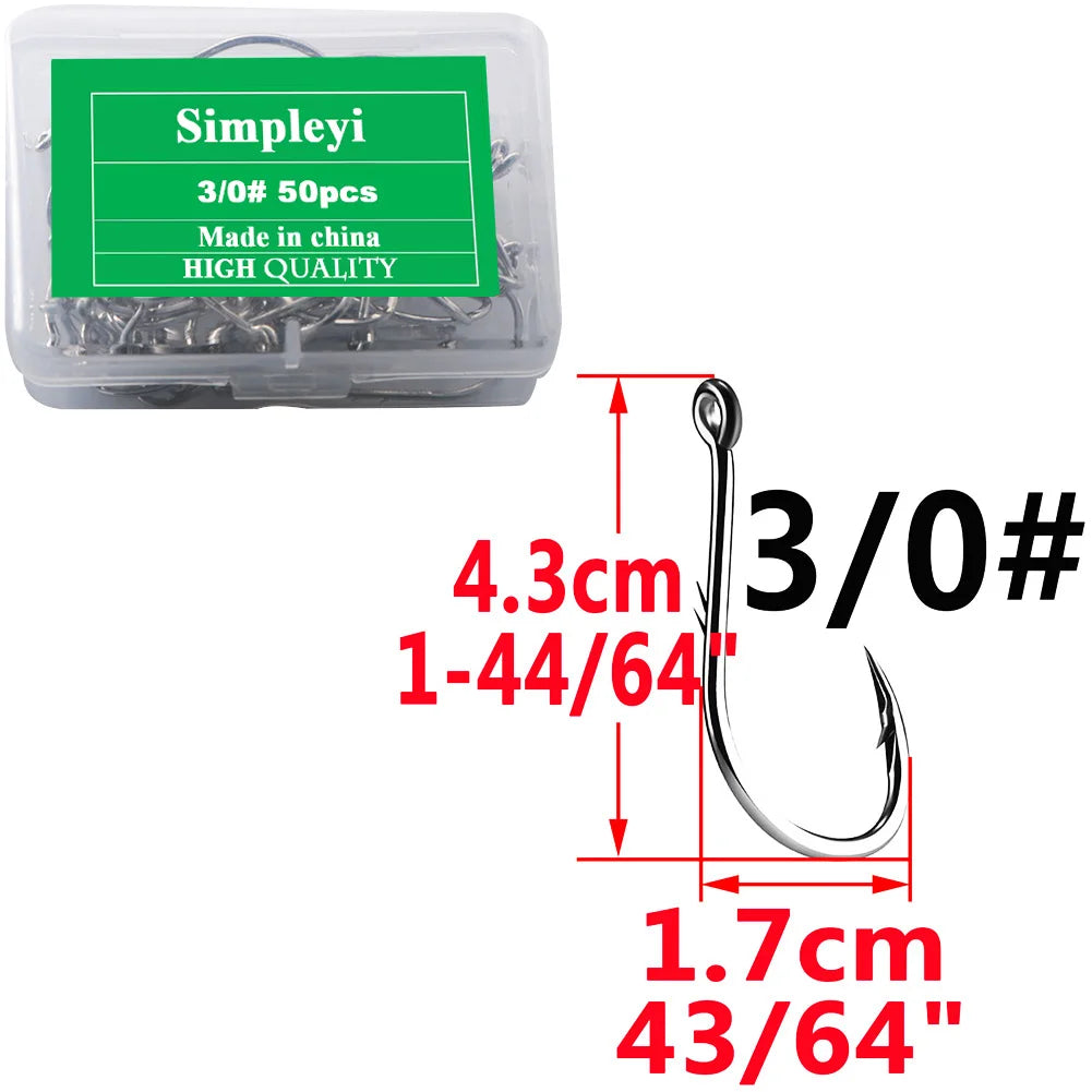 50pcs/Box Barbed High Carbon Steel Fishing Hooks Sea Worm Carp Single Circle Hook Set Fly Fishing Accessories Tackle  Fishhook
