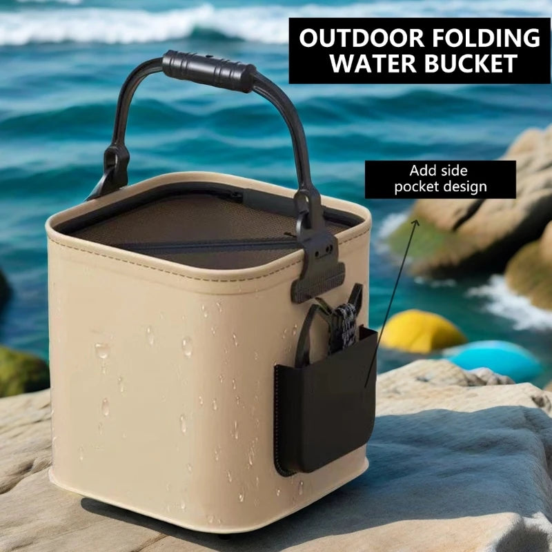 Folding Fishing Bucket with Rope Portable Hand Carry Fish Bucket 8/14L Water Resistant Outdoor Camping Bucket Enduring