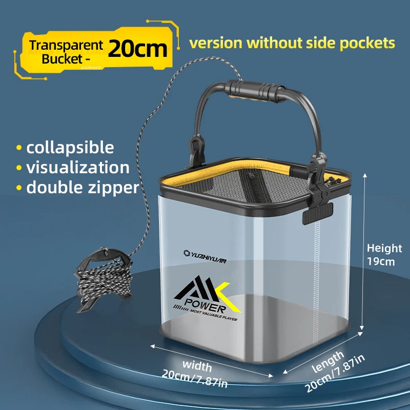 YUZHIYUAN Transparent Fishing Bucket Foldable Multifunctional Live Fish Container Fish Protection Multicompartment Aquatic Tool