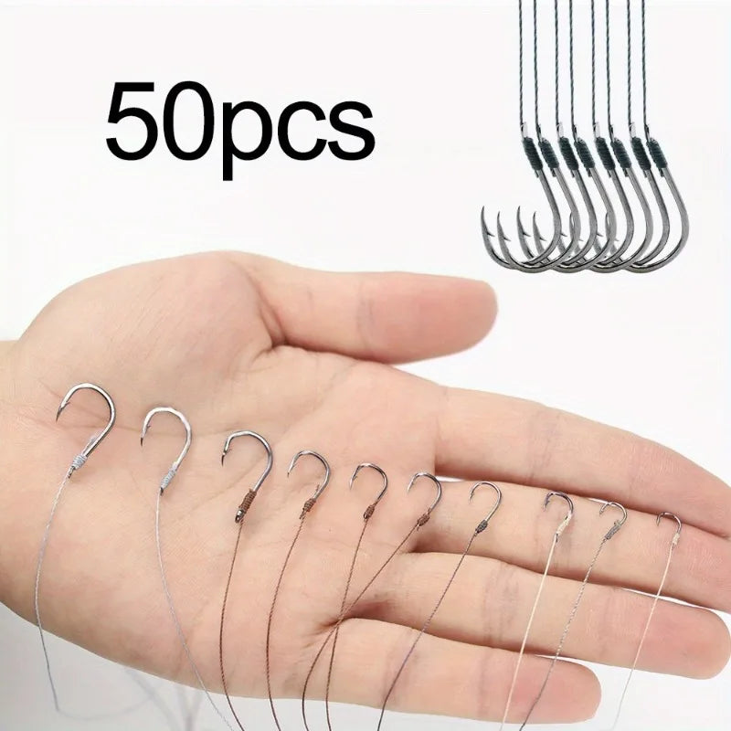Ackibbik 50pcs Small Size Fishing Hooks With PE Line 3#-12# Pre Tied Fishing Hooks String Hook Sub-line Hook for Carp Fishing