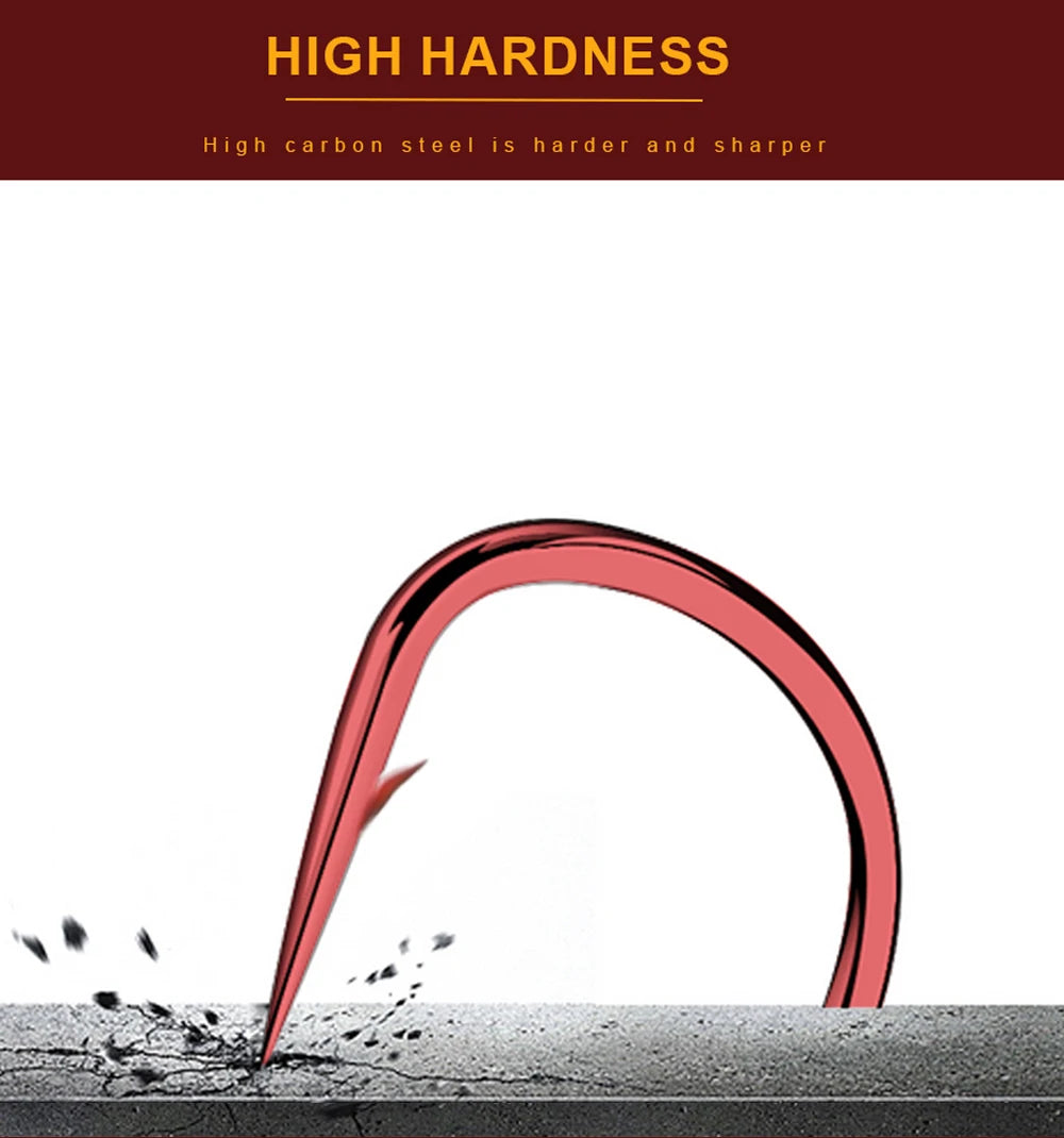 FTK Red Fishing Hooks Sea Barbed Fishing Lures Shank Beak Live BaitHolder Carp Fishing Jig Worm Hooks Accessories Tackle