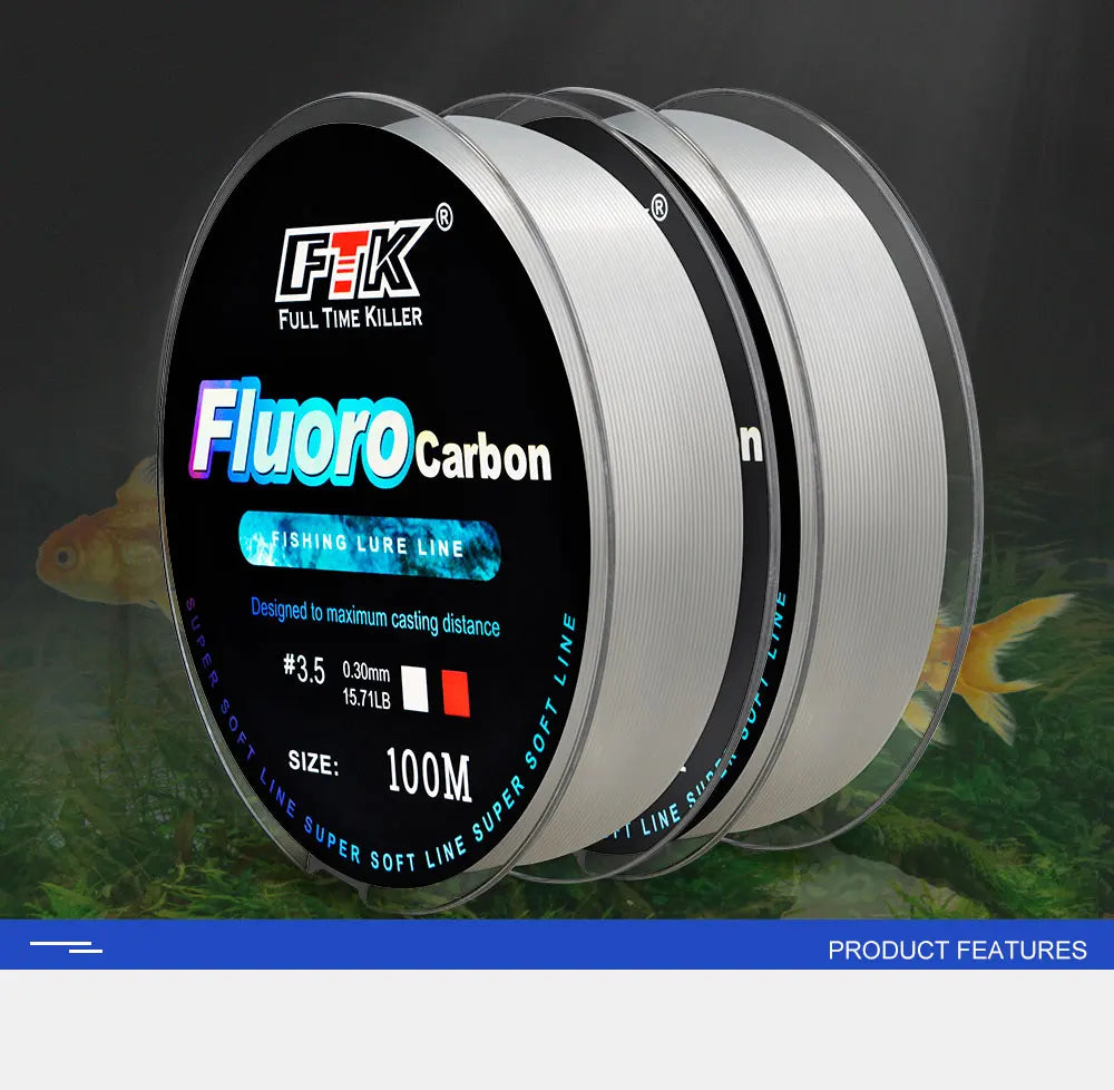 FTK 100M Fluorocarbon Coating Fishing Line 0.14mm-0.5mm 4.13LB-34.32LB Carbon Fiber Monofilament Line Carp Fishing Sinking Line