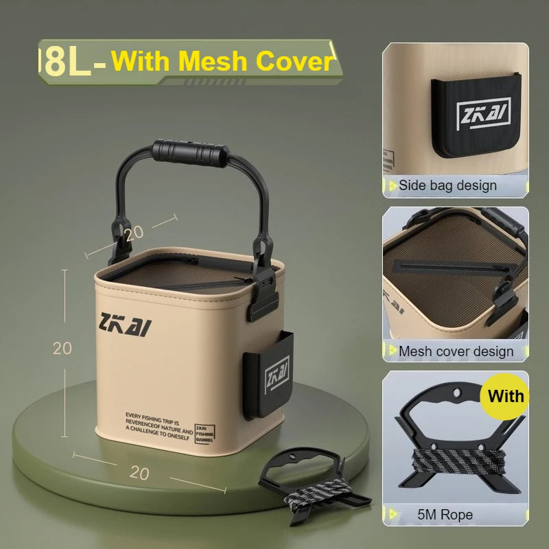 Outdoor Fishing Bucket Foldable Portable Fishing Water Pail with 5M Rope for Wild Fishing Hiking Traveling Camping Bucket 8L/13L