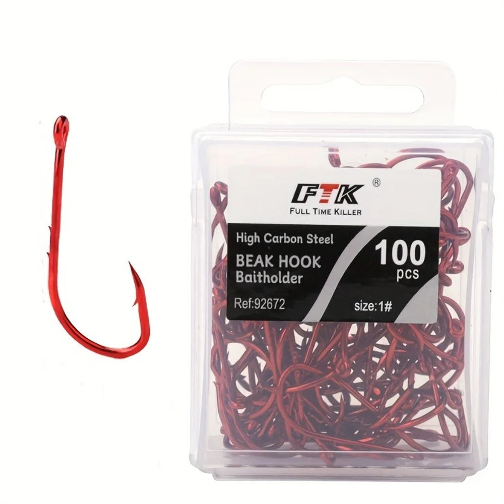 FTK Red Fishing Hooks Sea Barbed Fishing Lures Shank Beak Live BaitHolder Carp Fishing Jig Worm Hooks Accessories Tackle