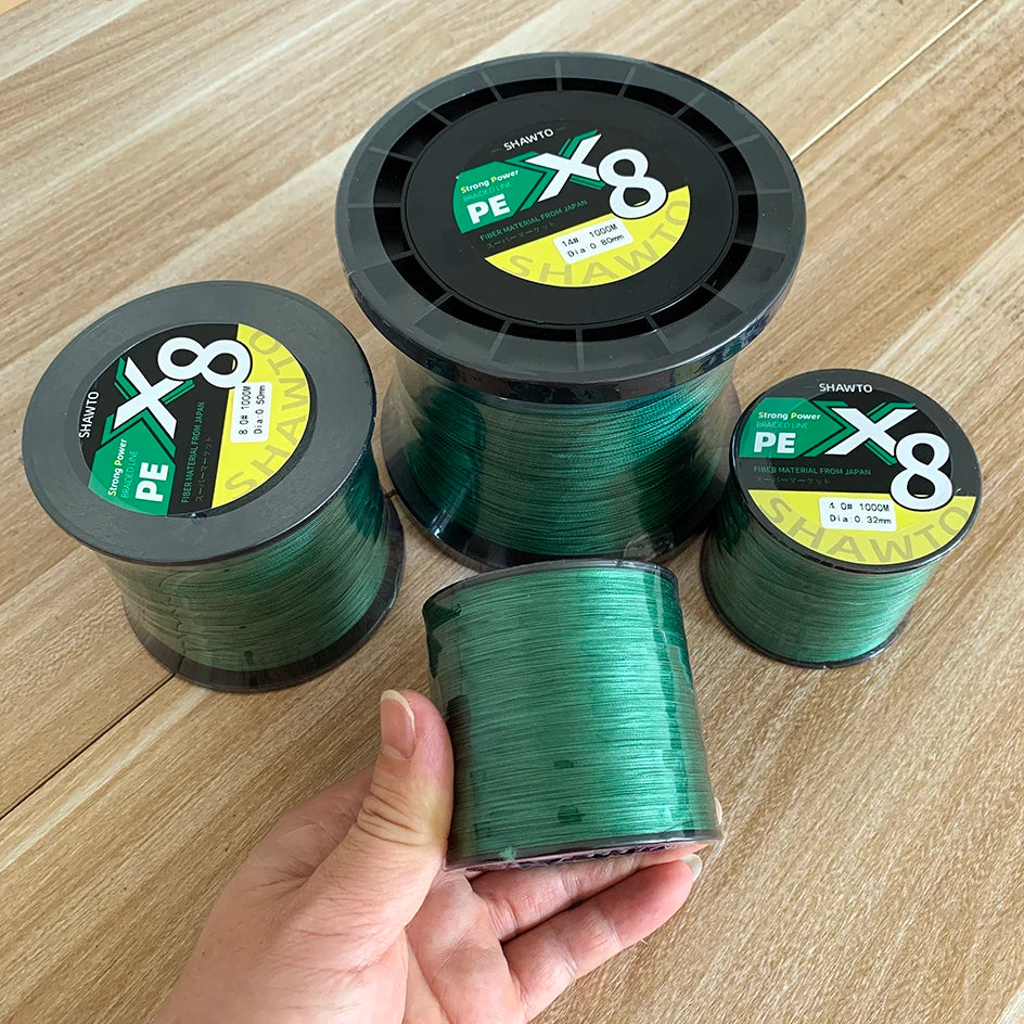 Shawto X8 Strong 300M 1000M 8 Strand Weaves PE Braided Fishing Line Multifilament 8 Braid Wire 10LB 20LB 30LB 50LB 100LB 150LB
