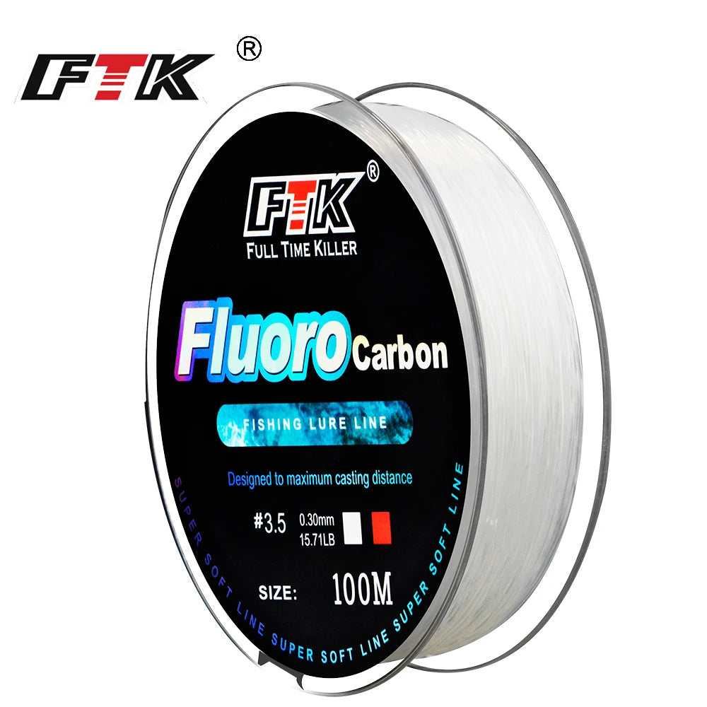 FTK 100M Fluorocarbon Coating Fishing Line 0.14mm-0.5mm 4.13LB-34.32LB Carbon Fiber Monofilament Line Carp Fishing Sinking Line