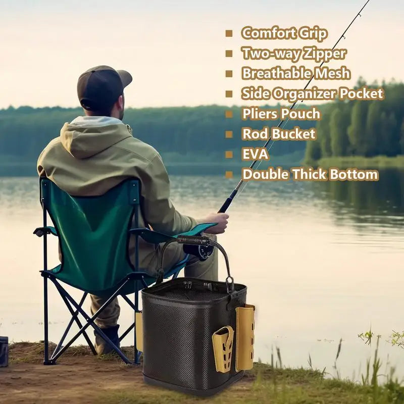 Outdoor Fishing Bucket With non-slip water rope Foldable and Portable EVA Water Bucket for Wild Fishing Household Bucket