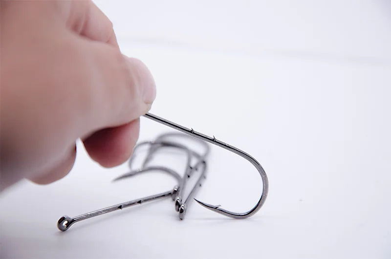 50pcs/lot Long Shank Fishing Hook For Fishing Live Bait With Double Bait Keeper Barbs High Carbon Steel With Anti-rust Fishhooks